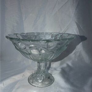 Vintage Indiana Glass Clear Cherry & Leaf Footed Bowl Compote